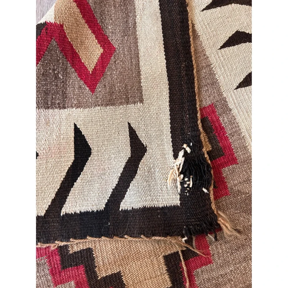 Vintage Southwest Handwoven Wool Rug Navajo Style Tribal Earth Tones 51x28.5